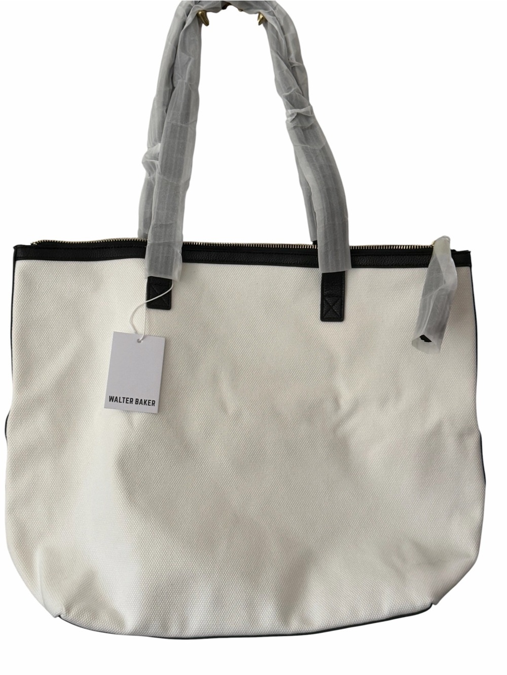 Walter Baker x Curateur Carly Canvas Tote Bag Cream Black NWT Large Zip Top